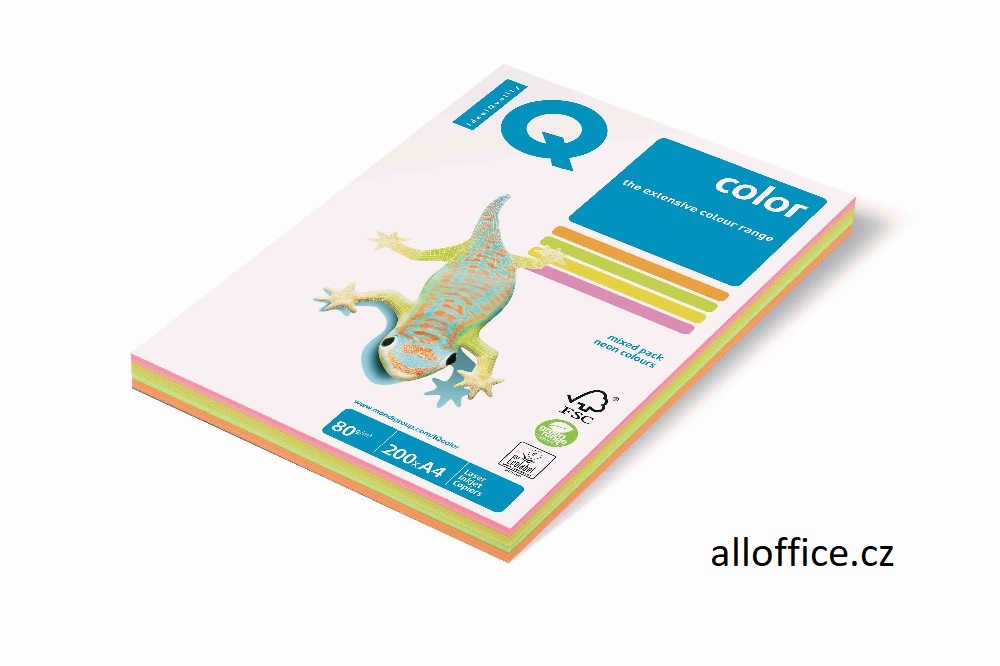 Barevný papír IQ COLOR A4 80 g reflexní mix barev, 4 x 50 archů